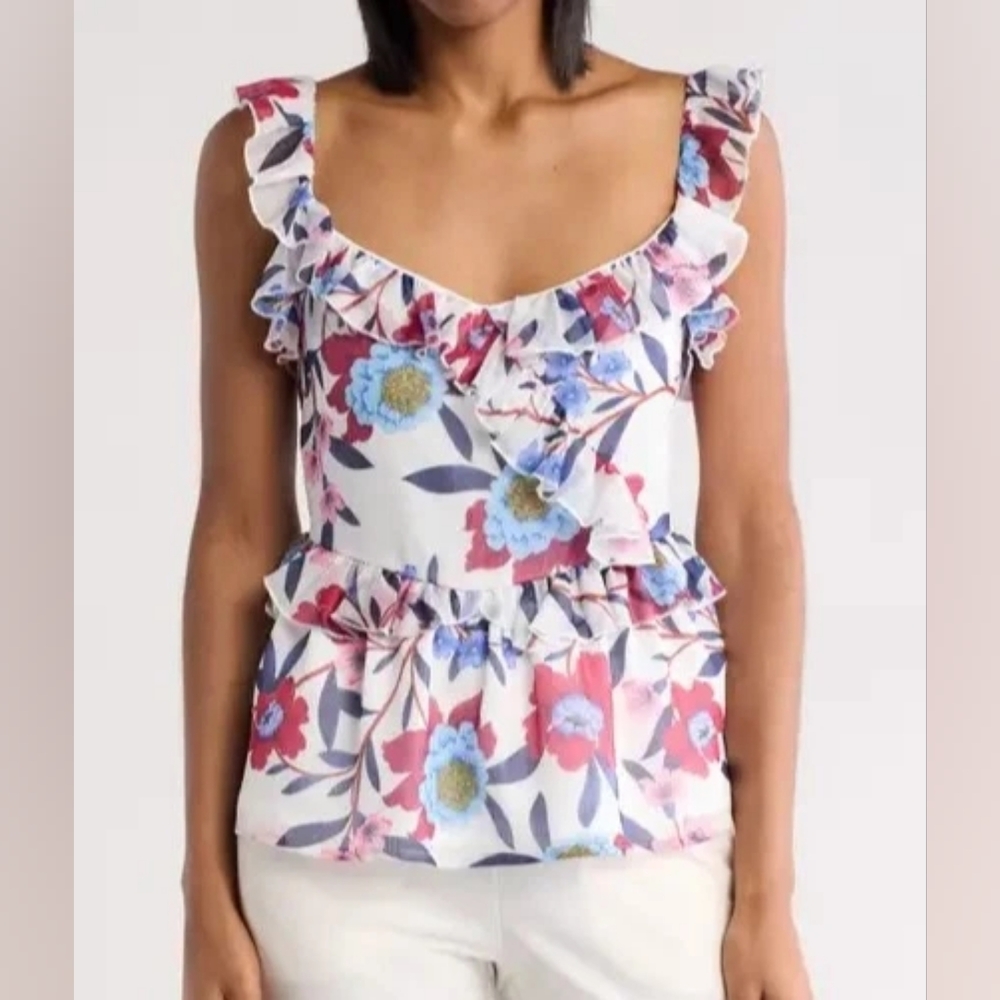 French Connection Aden Bai Lurex Cami Top Cerise Size 6 Red, Blue, White - Picture 8 of 11